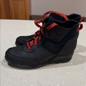 Sorel Black and Red Wedge Shoes